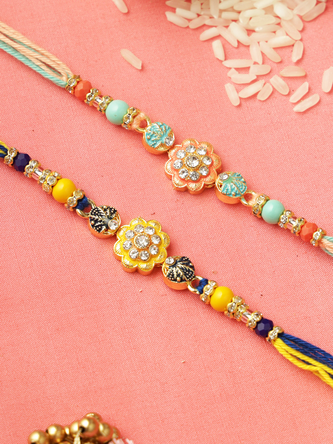 Set of 2 Multicolor Floral Beads Rakhi