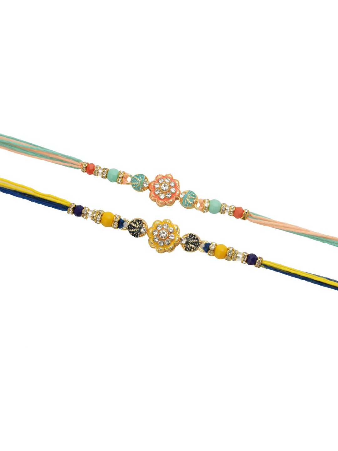 Set of 2 Multicolor Floral Beads Rakhi