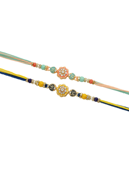 Set of 2 Multicolor Floral Beads Rakhi