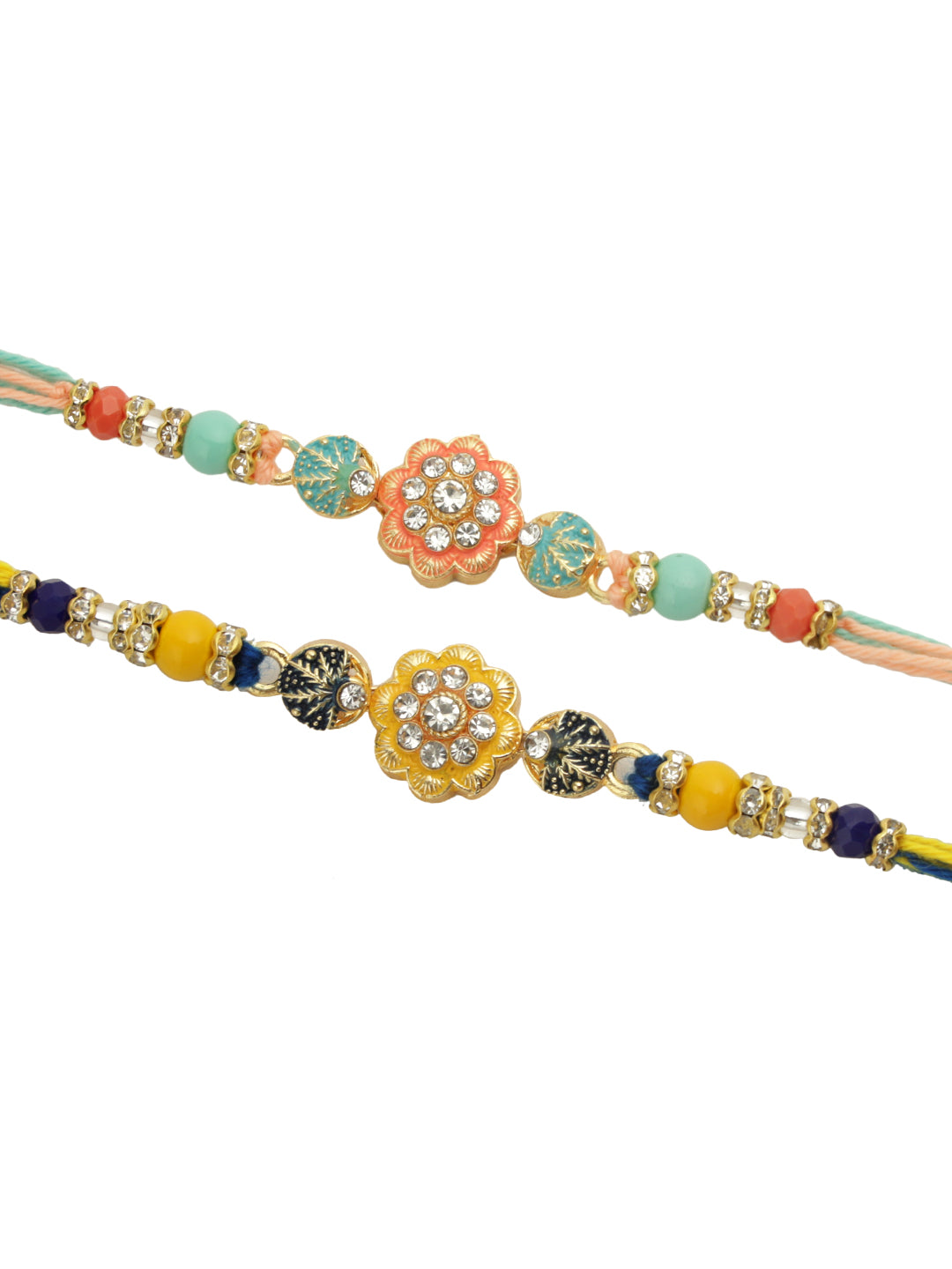 Set of 2 Multicolor Floral Beads Rakhi