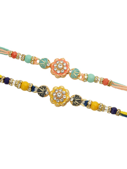 Set of 2 Multicolor Floral Beads Rakhi