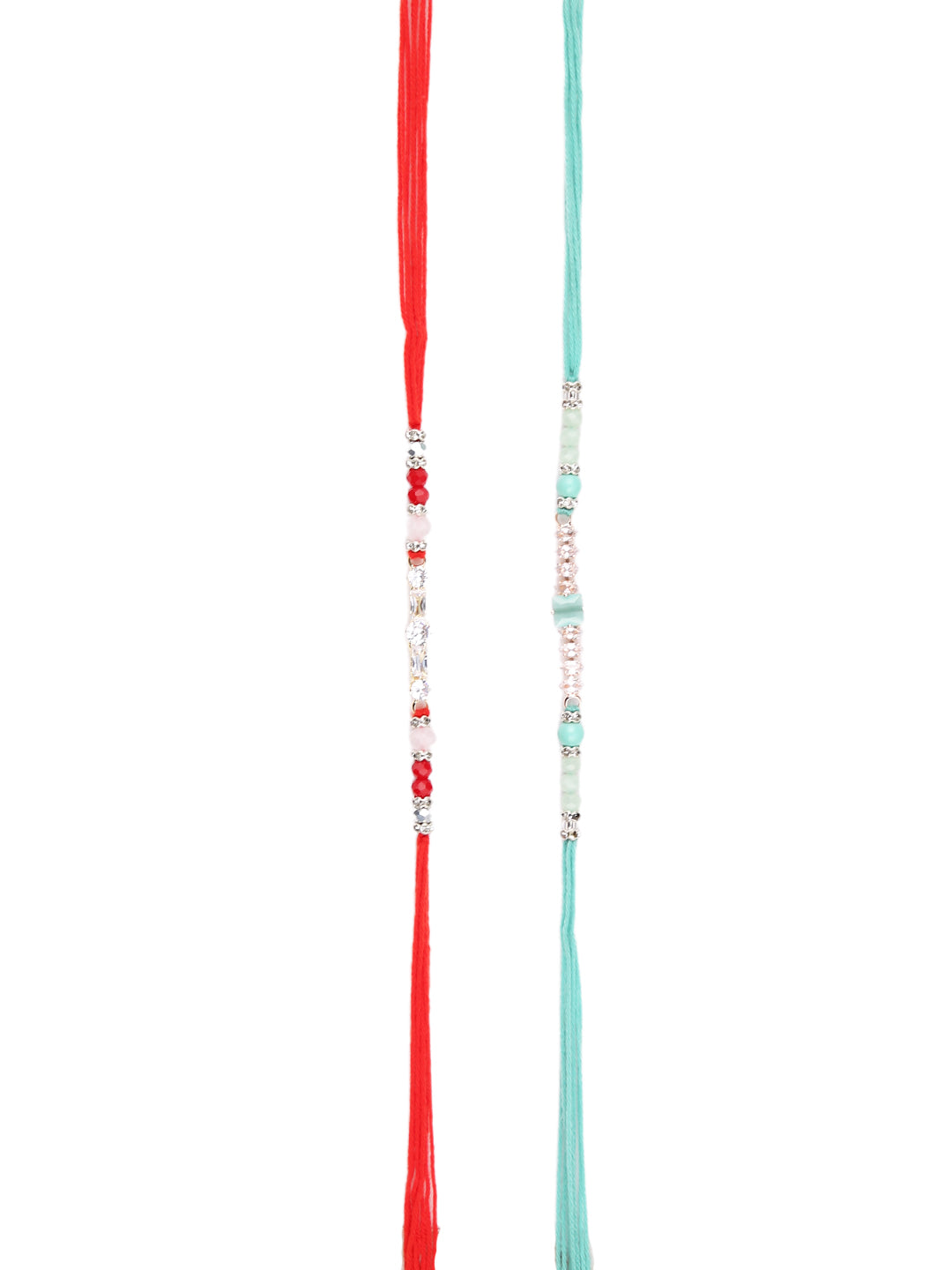 Set of 2 AD Stones Red & Blue Multistranded Rakhi