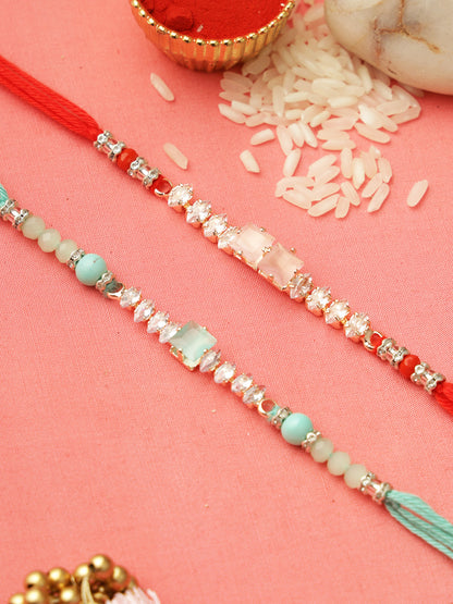 Charming Crystal Set of 2 Red and Aqua Rakhi