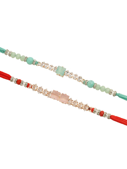 Charming Crystal Set of 2 Red and Aqua Rakhi