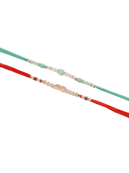 Charming Crystal Set of 2 Red and Aqua Rakhi