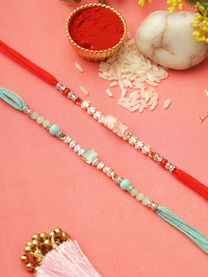 Charming Crystal Set of 2 Red and Aqua Rakhi