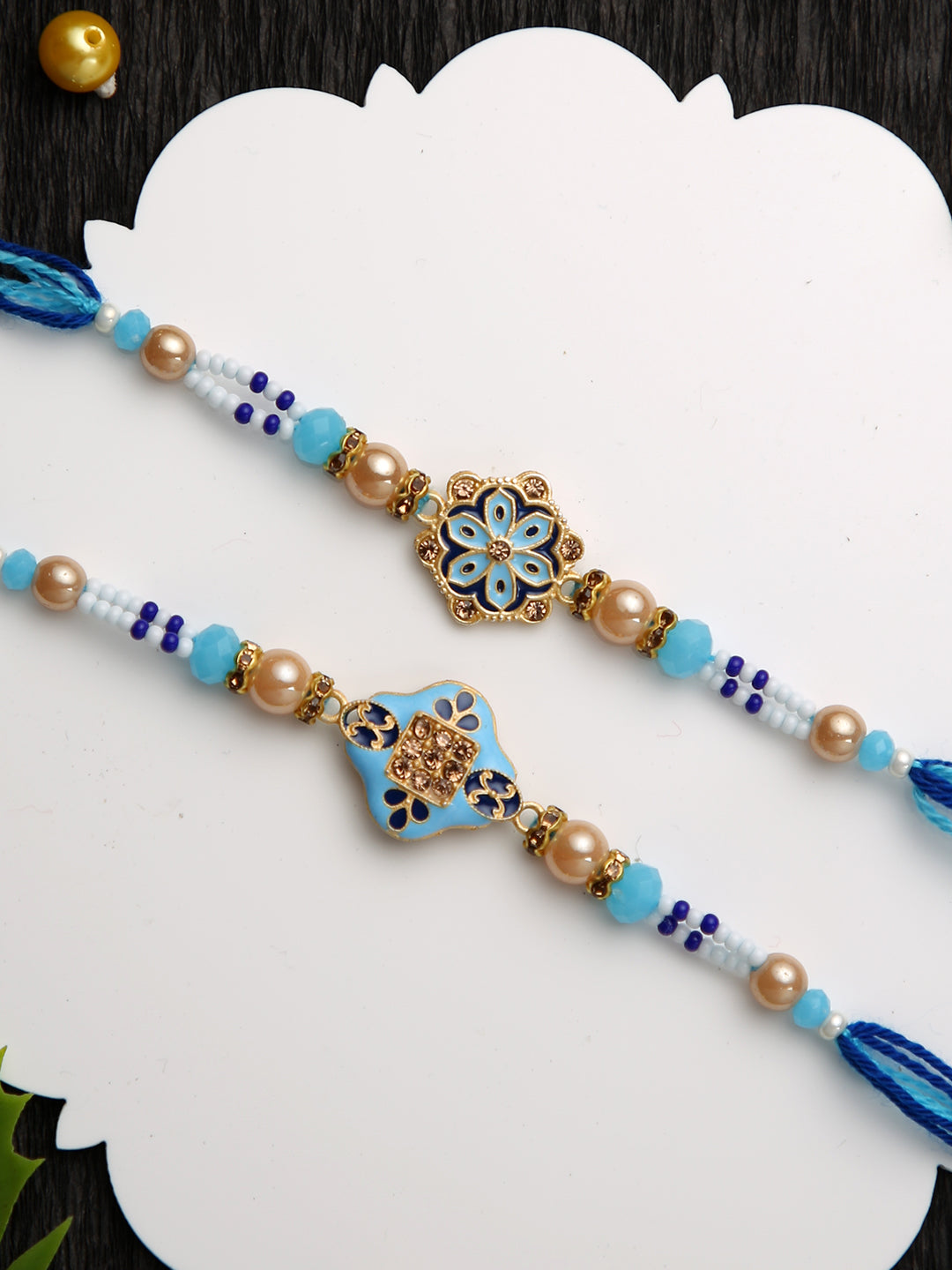 Blue Enameled Floral Set of 2 Rakhi