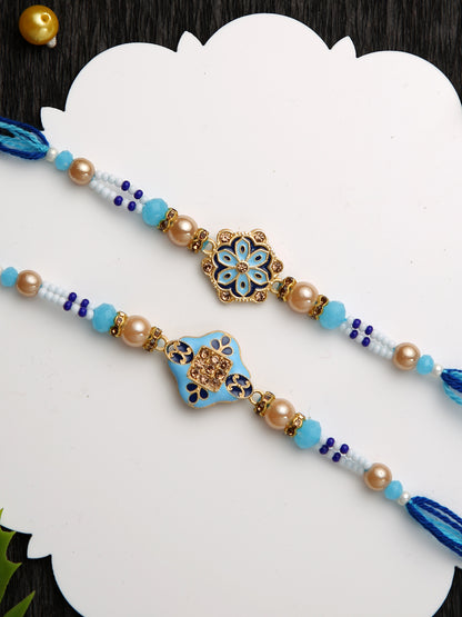 Blue Enameled Floral Set of 2 Rakhi