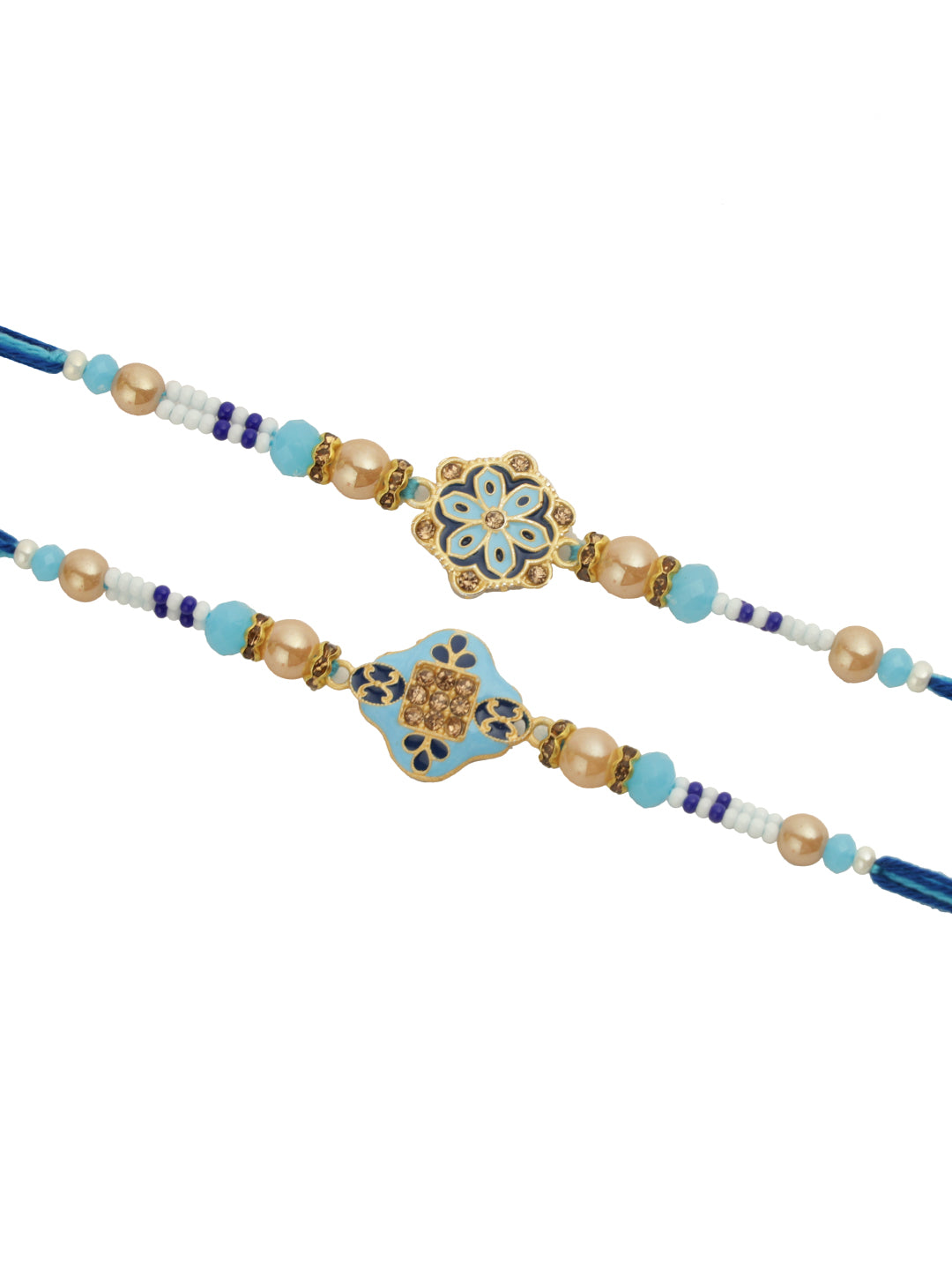 Blue Enameled Floral Set of 2 Rakhi