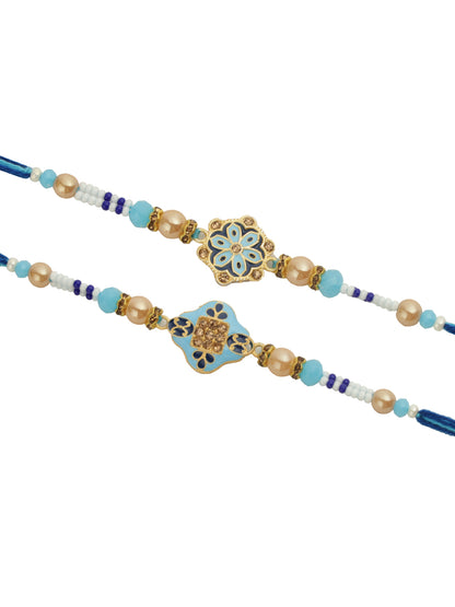 Blue Enameled Floral Set of 2 Rakhi