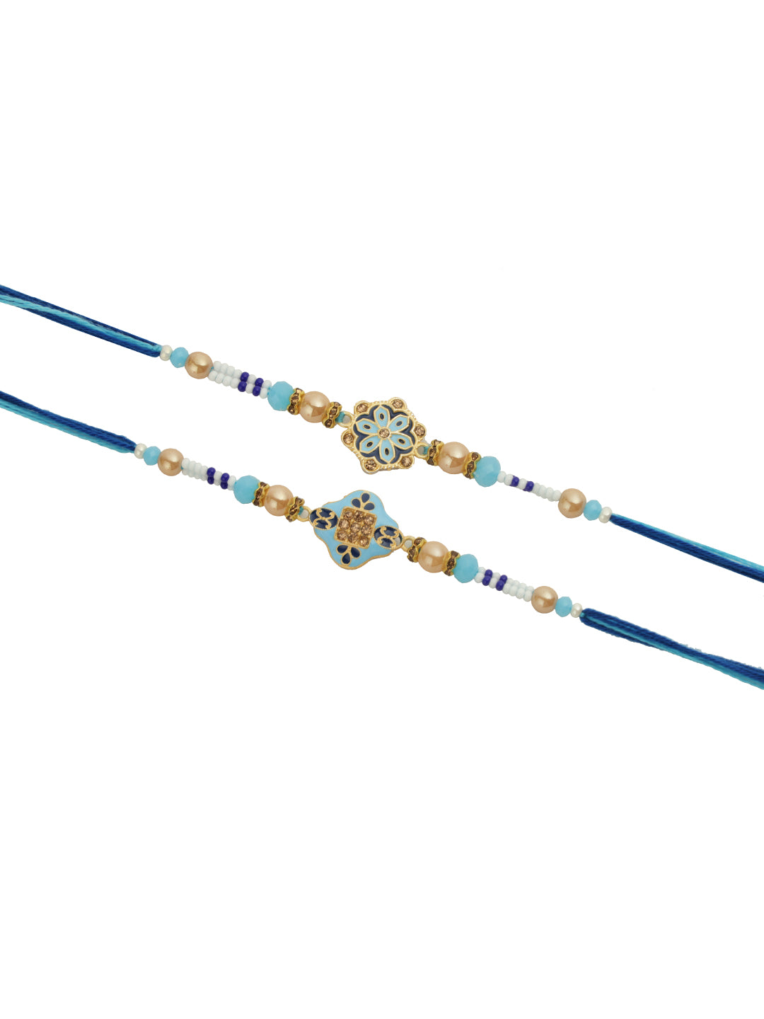 Blue Enameled Floral Set of 2 Rakhi