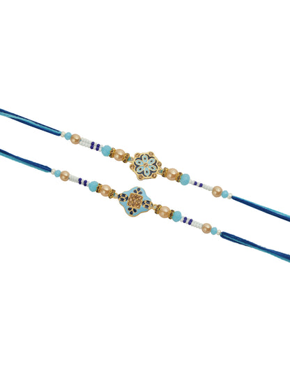 Blue Enameled Floral Set of 2 Rakhi