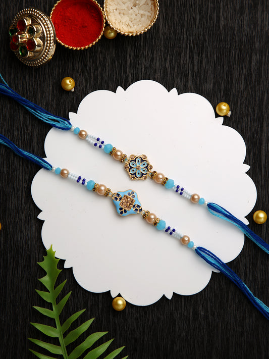 Blue Enameled Floral Set of 2 Rakhi