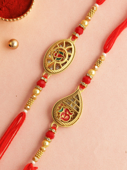 Golden Beaded Om Rakhi Set of 2