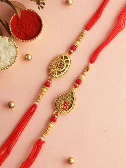 Golden Beaded Om Rakhi Set of 2