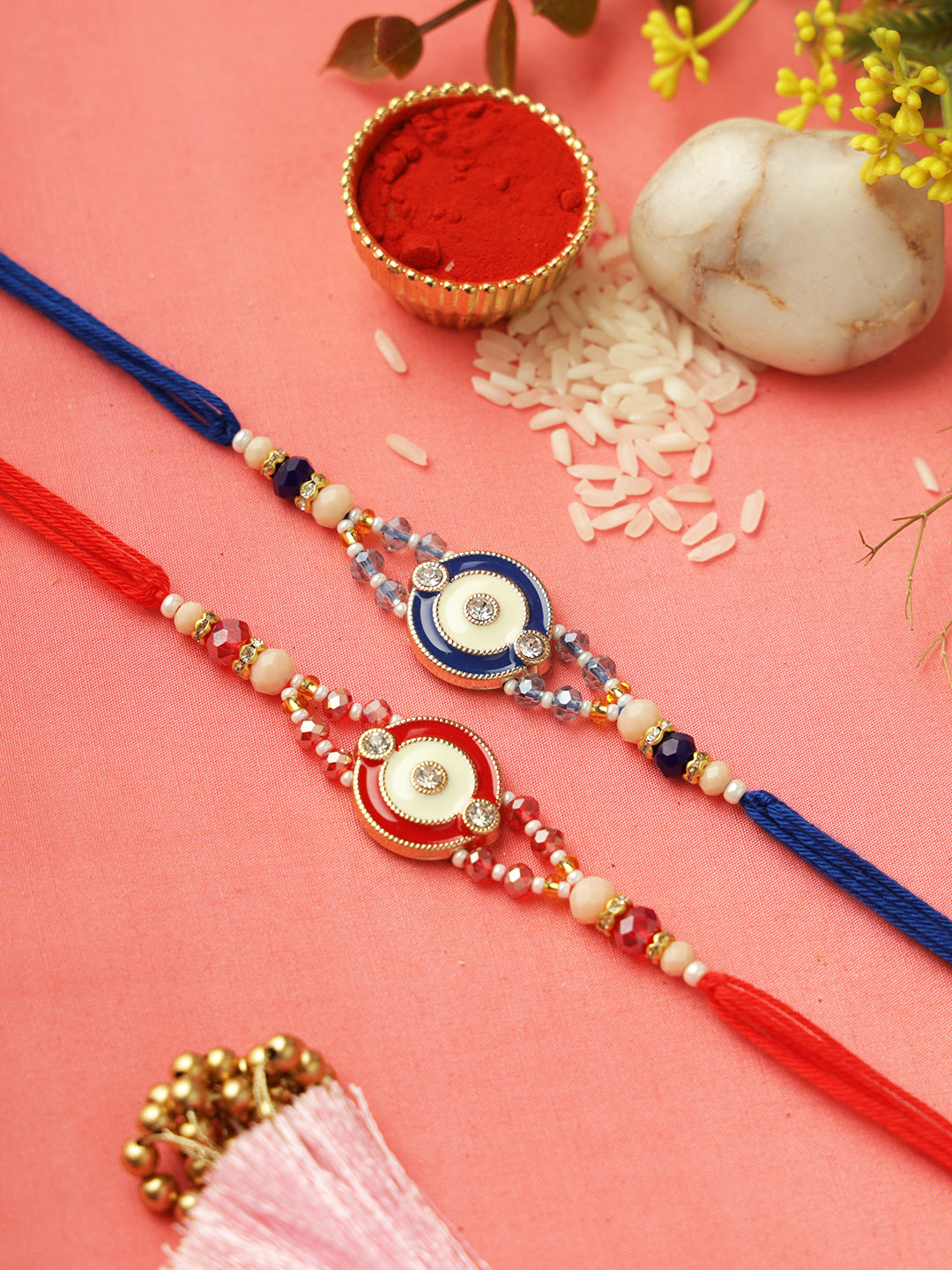 Red and Blue Radiance Rakhi Set of 2