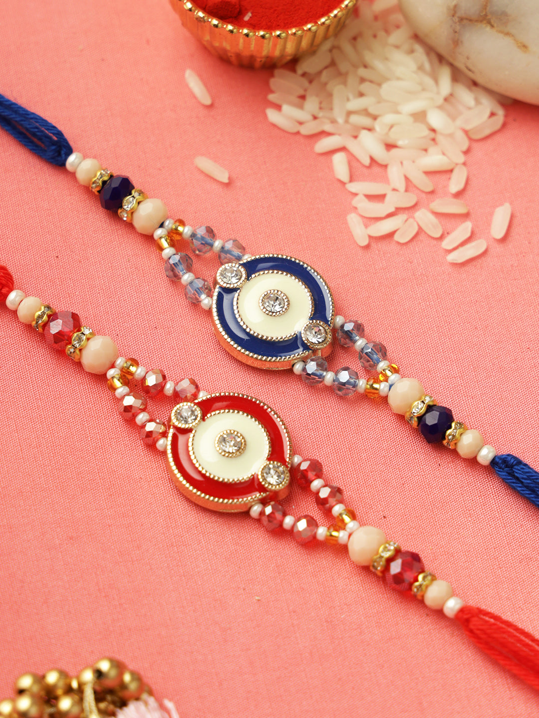 Red and Blue Radiance Rakhi Set of 2
