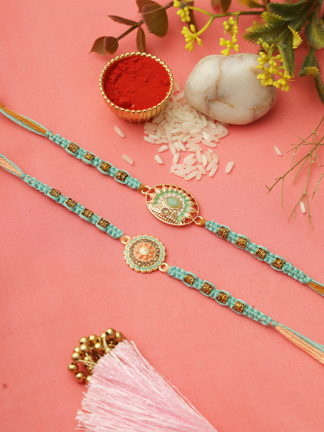 Green Enameled Rakhi Set of 2