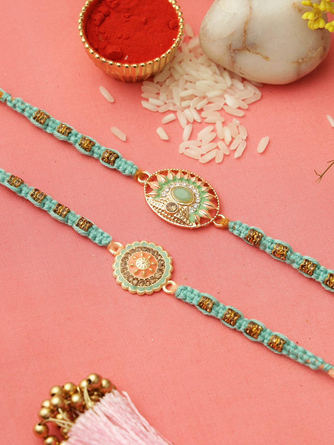 Green Enameled Rakhi Set of 2