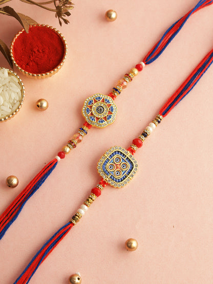 Geometric Patterned Floral Rakhi Set of 2