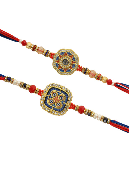 Geometric Patterned Floral Rakhi Set of 2