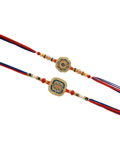 Geometric Patterned Floral Rakhi Set of 2