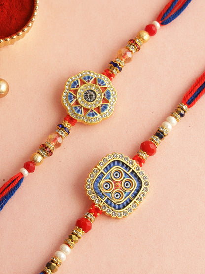 Geometric Patterned Floral Rakhi Set of 2