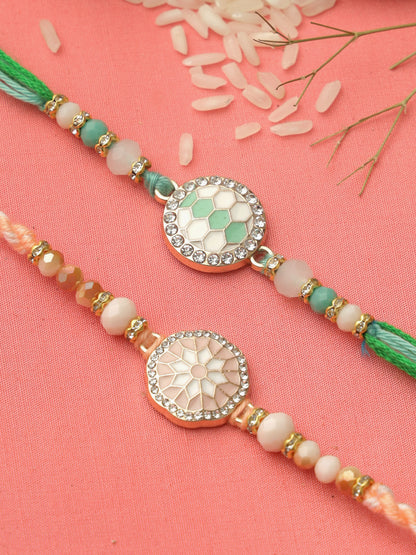 Peach & Green Enameled Set of 2 Rakhi