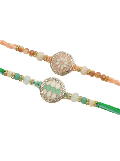 Peach & Green Enameled Set of 2 Rakhi