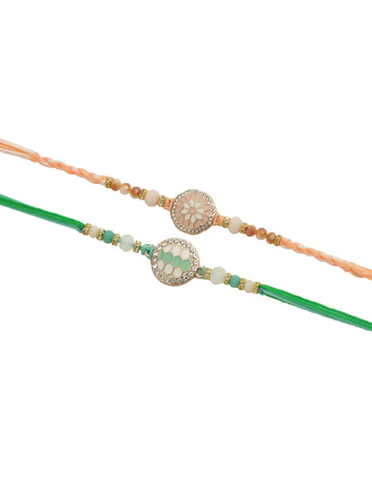 Peach & Green Enameled Set of 2 Rakhi
