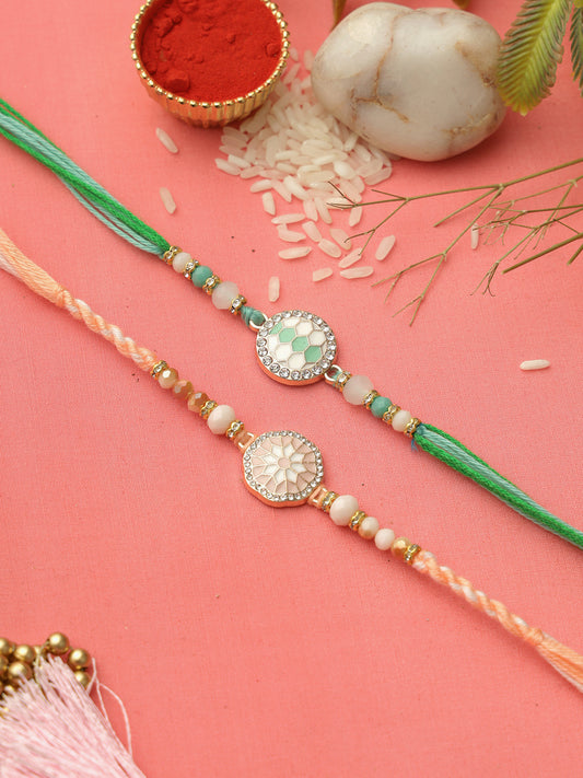 Peach & Green Enameled Set of 2 Rakhi
