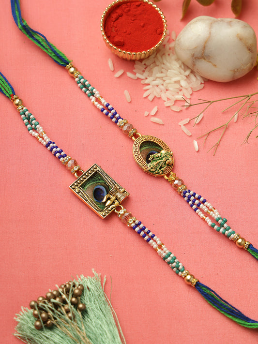 Peacock Eye with Krisha Shiva Rakhi Set of 2