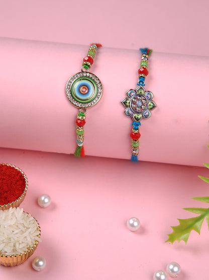 Set of 2 Green & Red Enameled Rakhi