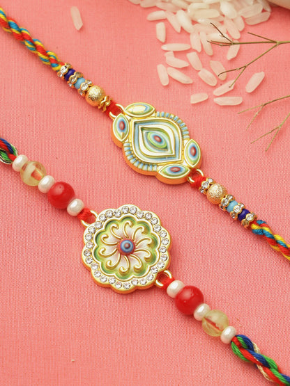 Green Floral Multicolored Set of 2 Rakhi
