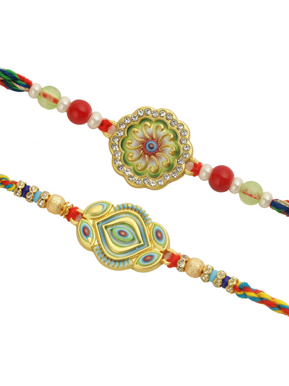 Green Floral Multicolored Set of 2 Rakhi