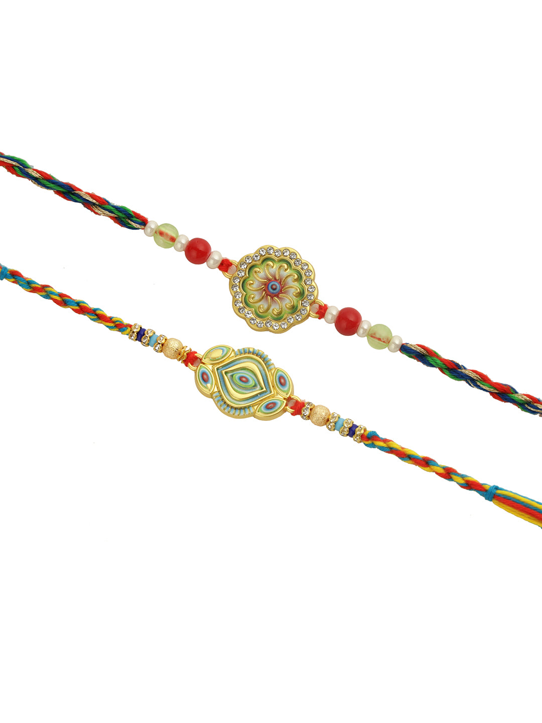 Green Floral Multicolored Set of 2 Rakhi