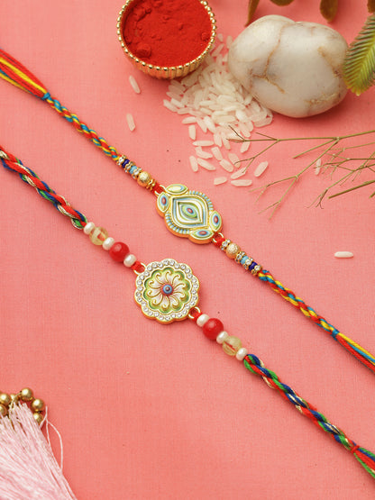 Green Floral Multicolored Set of 2 Rakhi