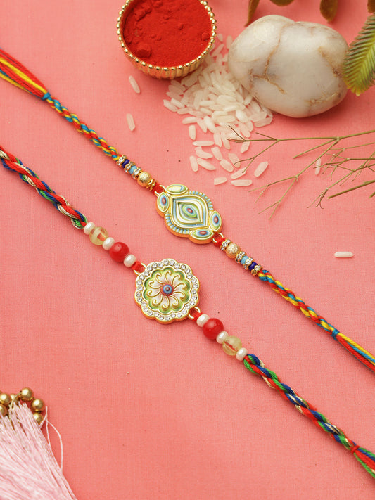 Green Floral Multicolored Set of 2 Rakhi