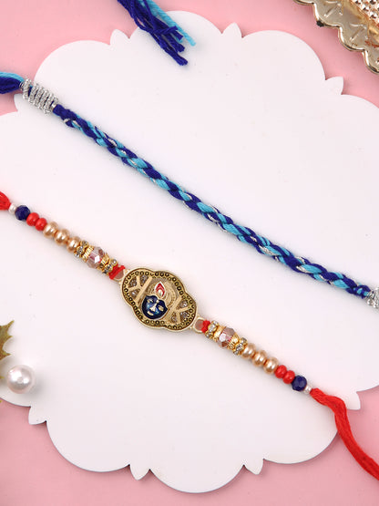 Golden Divine Krishna & Blue Braided Set of 2 Rakhi