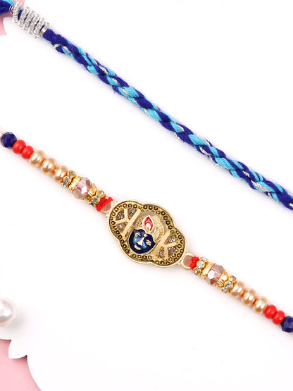 Golden Divine Krishna & Blue Braided Set of 2 Rakhi