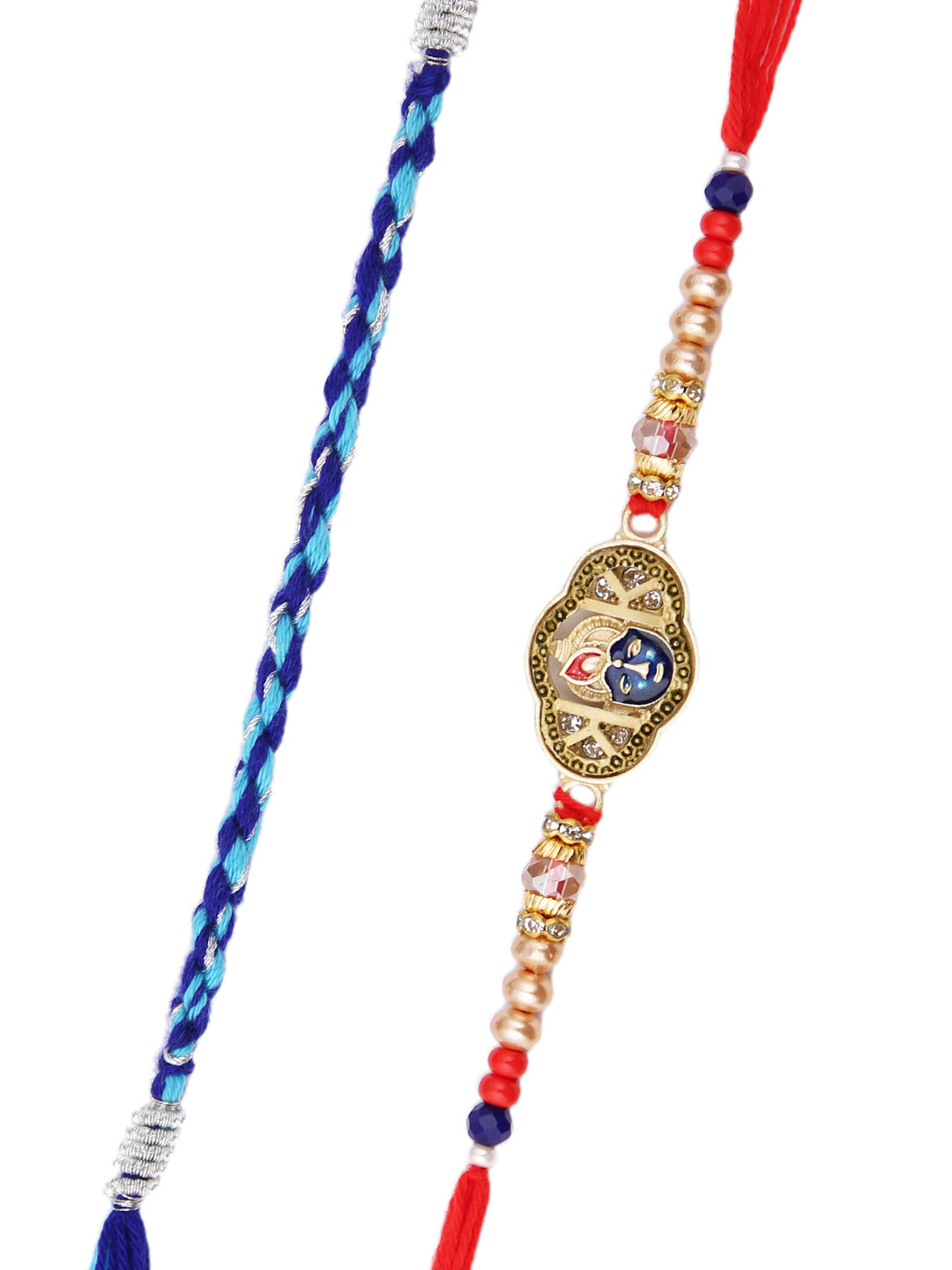 Golden Divine Krishna & Blue Braided Set of 2 Rakhi