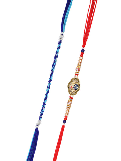 Golden Divine Krishna & Blue Braided Set of 2 Rakhi
