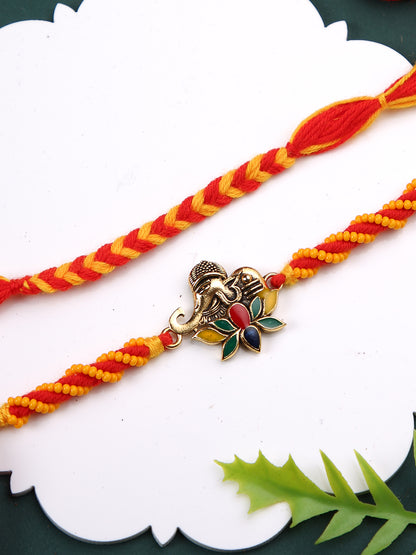 Red & Yellow Braided Set of 2 Rakhi