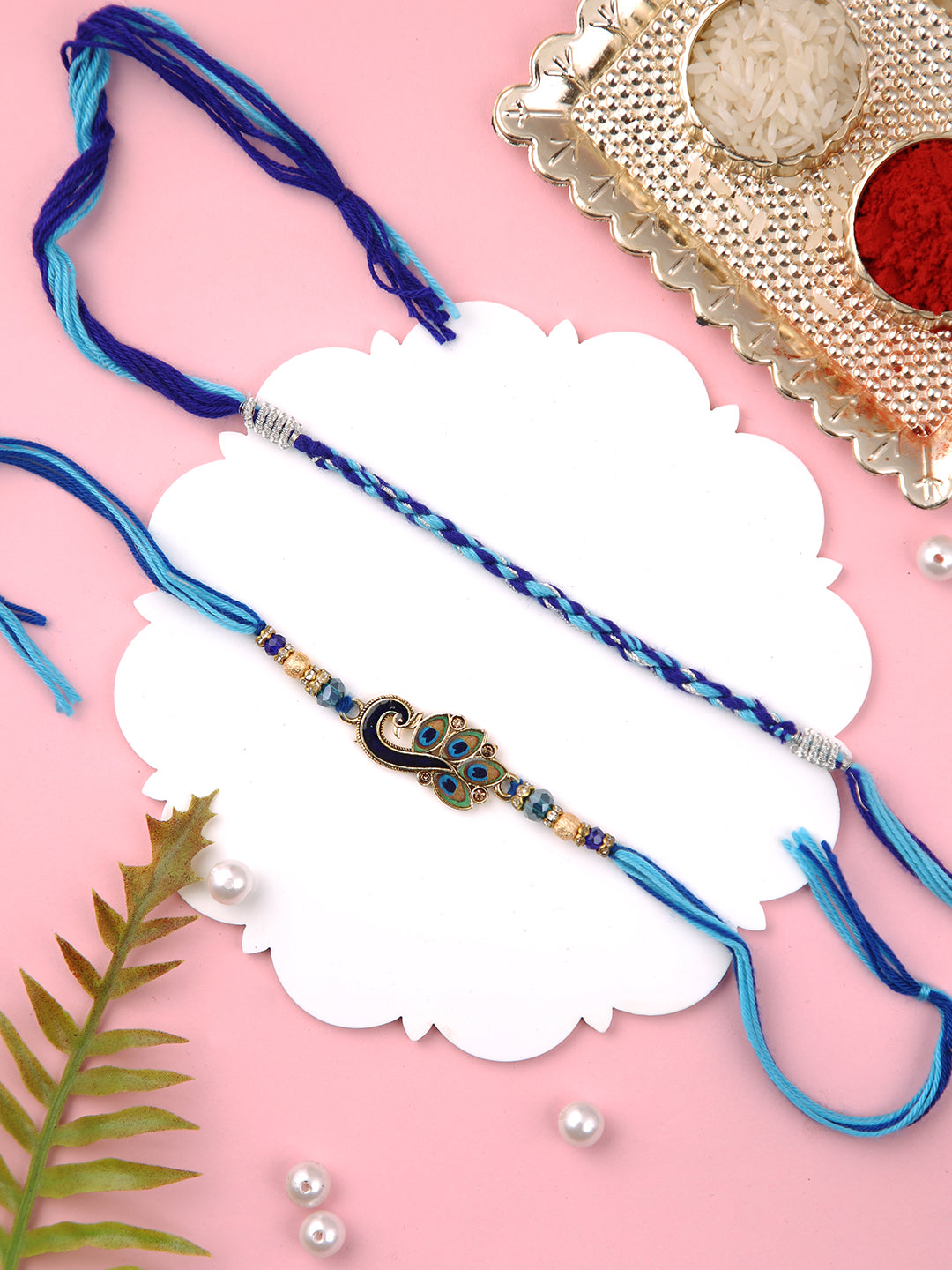 Peacock Designed & Blue Braided Set of 2 Rakhi
