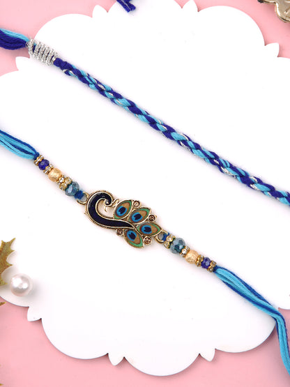 Peacock Designed & Blue Braided Set of 2 Rakhi