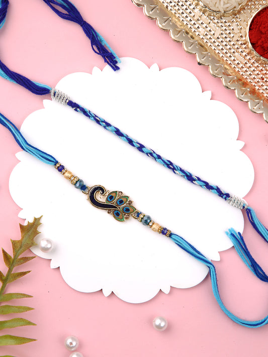 Peacock Designed & Blue Braided Set of 2 Rakhi
