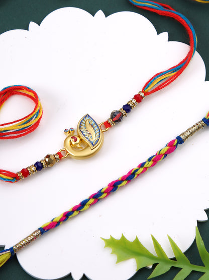 Peacock Designed Multicolor Set of 2 Rakhi