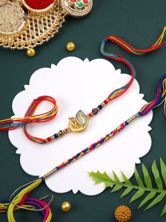 Peacock Designed Multicolor Set of 2 Rakhi