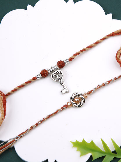 Divine Rudraksh & Floral Beaded Set of 2 Rakhi