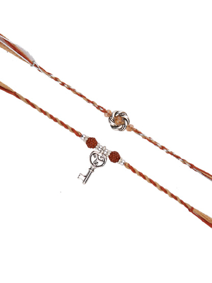 Divine Rudraksh & Floral Beaded Set of 2 Rakhi